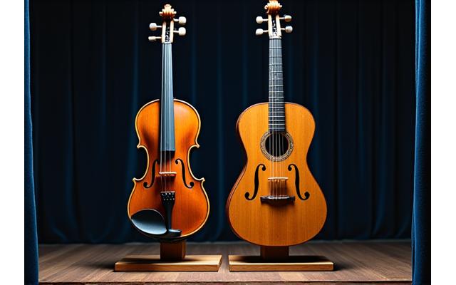 Présentation élégante d'un violon ancien et d'une guitare artisanale